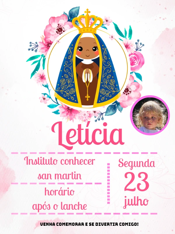 Convite Aniversário Nossa Senhora com Foto para Editar Online