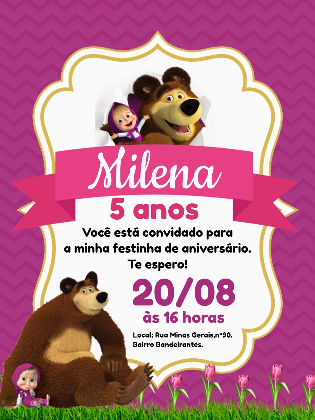 Convite de Aniversário Masha e o Urso para Editar Online