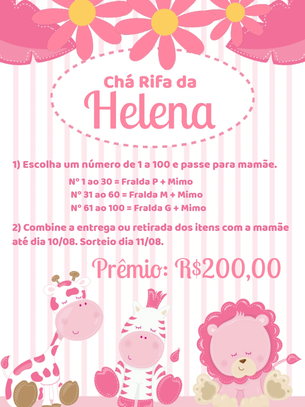 Convite Chá Rifa Safari Rosa para Editar Online