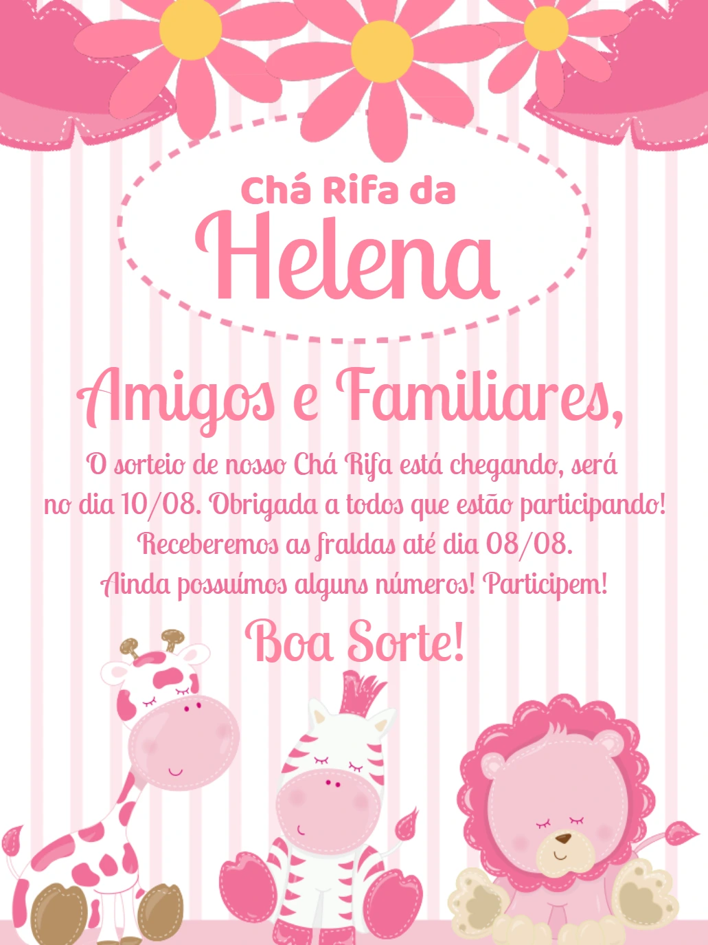 Convite Chá Rifa Safari Rosa com Animais para Editar Online