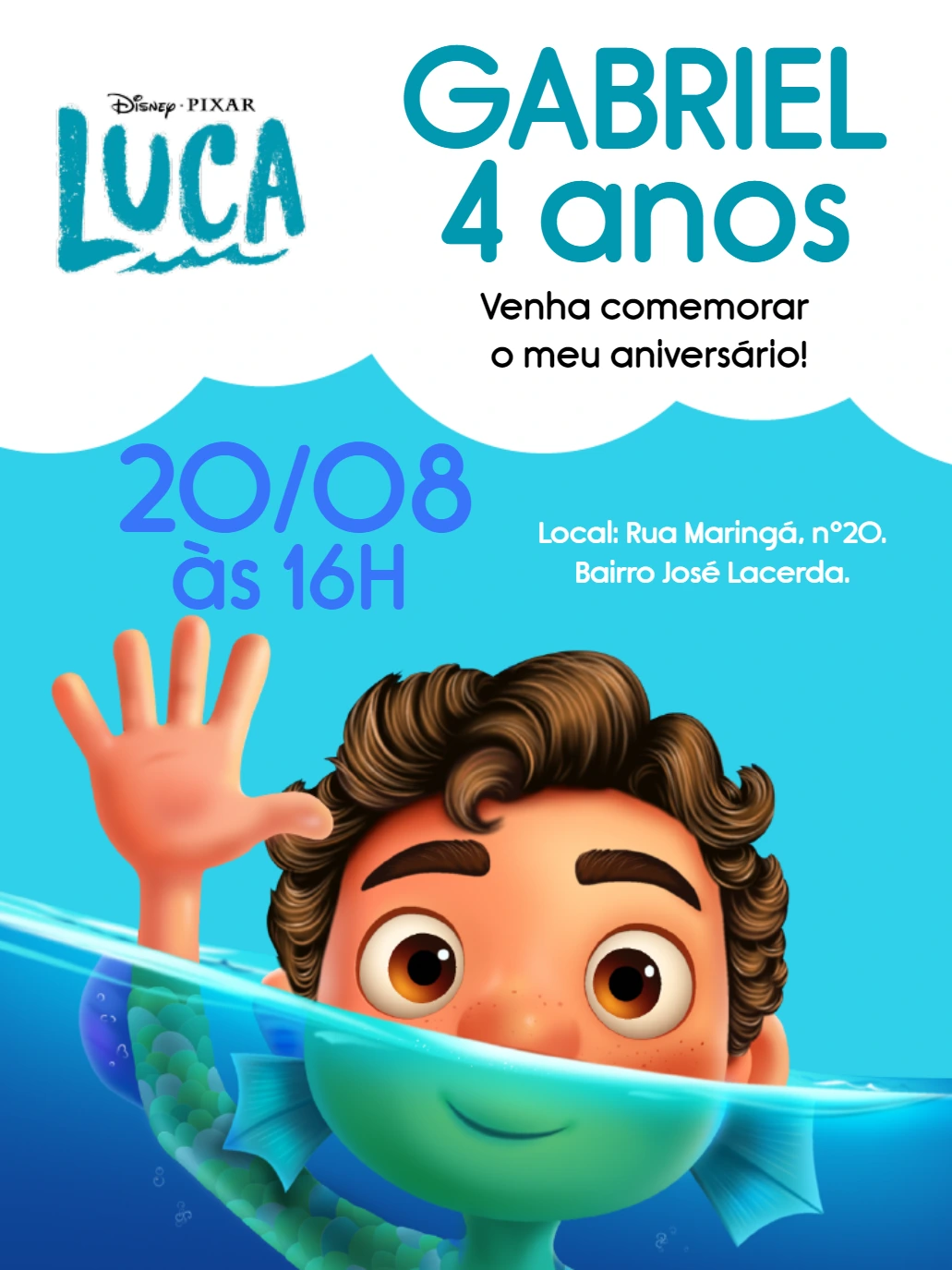 Convite de Aniversário Luca do Filme para Editar Online