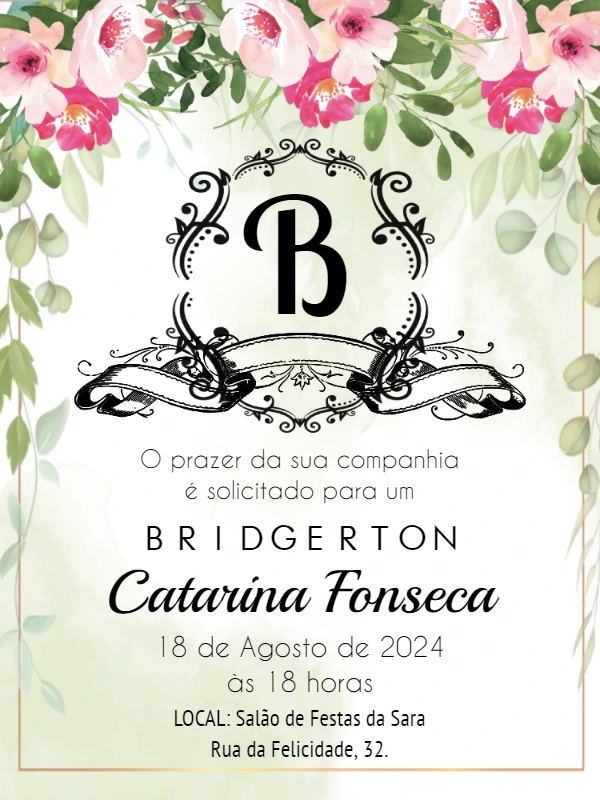 Convite Aniversário Bridgerton Floral para Editar Online