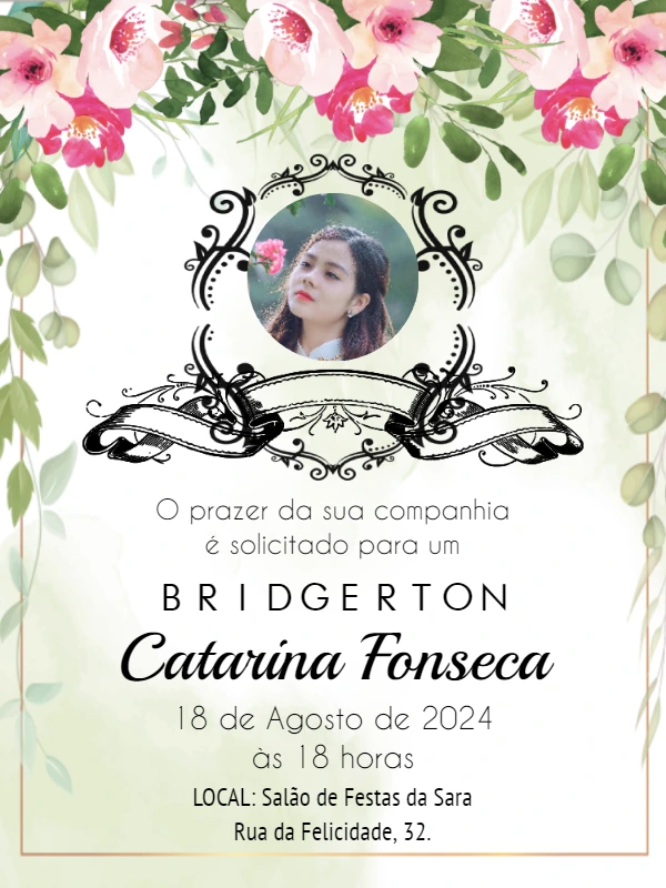 Convite Aniversário Bridgerton com Foto para Editar Online