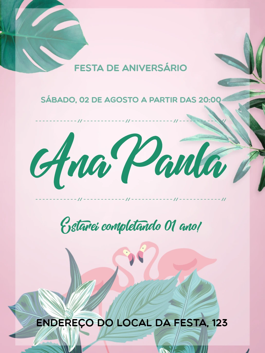 Convite de Aniversário Flamingo Tropical para Editar Online