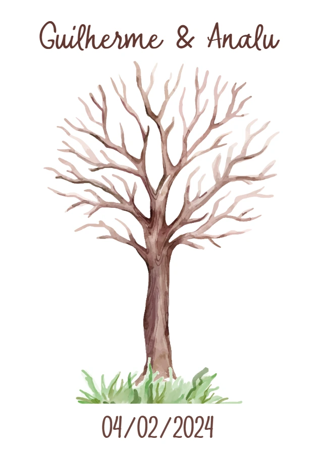 Árvore de Digitais Casamento Aquarela para Editar Online