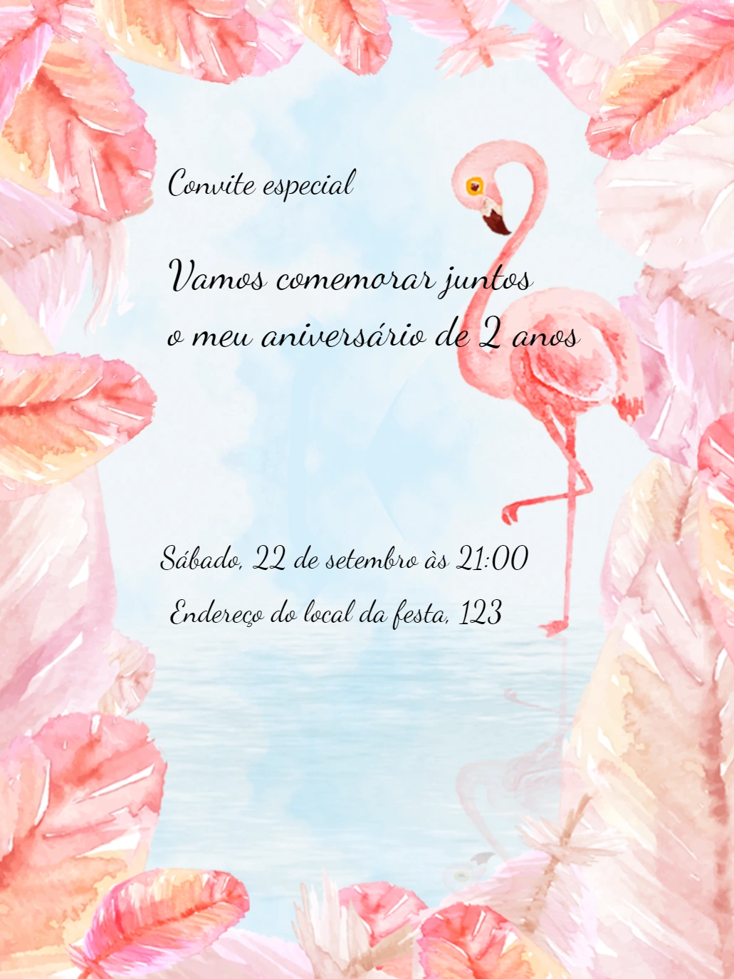 Convite de Aniversário Flamingo Tropical para Editar Online