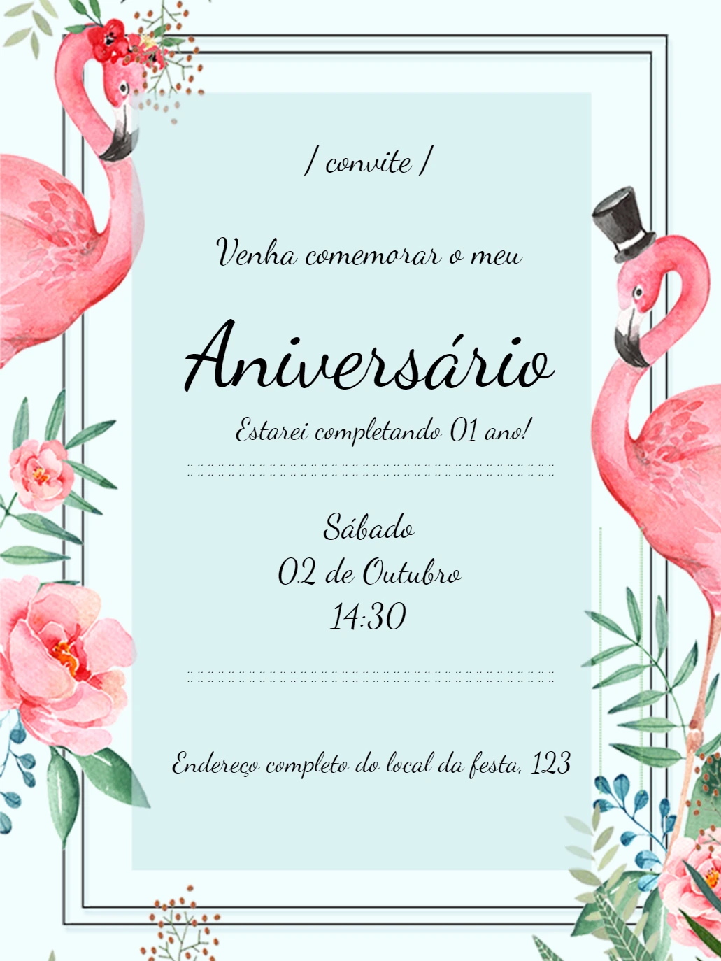 Convite de Aniversário Flamingo Tropical para Editar Online