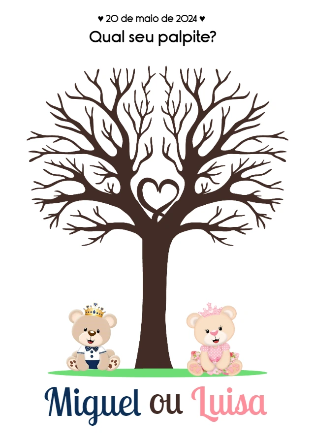 Árvore de Digitais Chá Revelação com Ursinhos para Editar Online