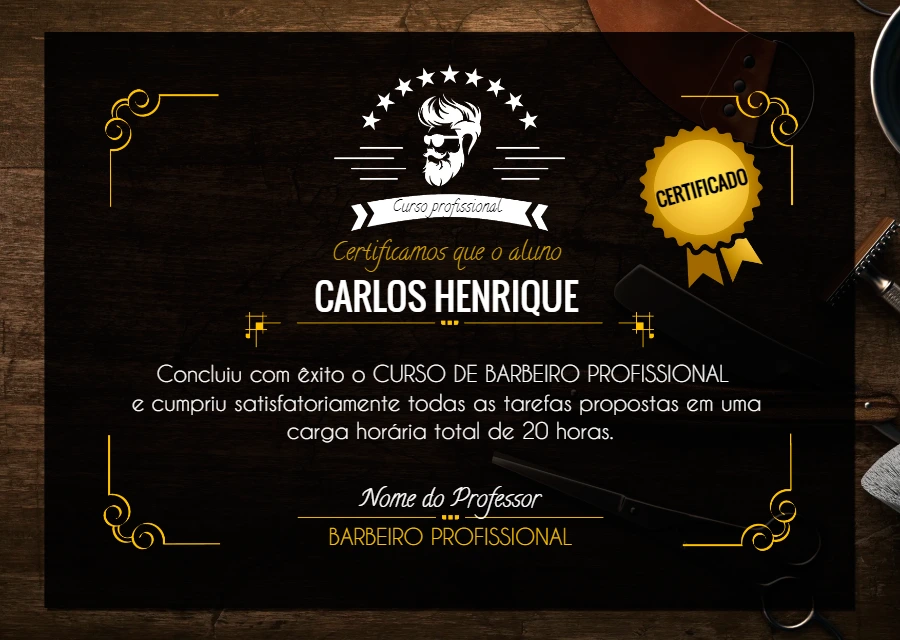 Certificado de Barbeiro Profissional Editável Online