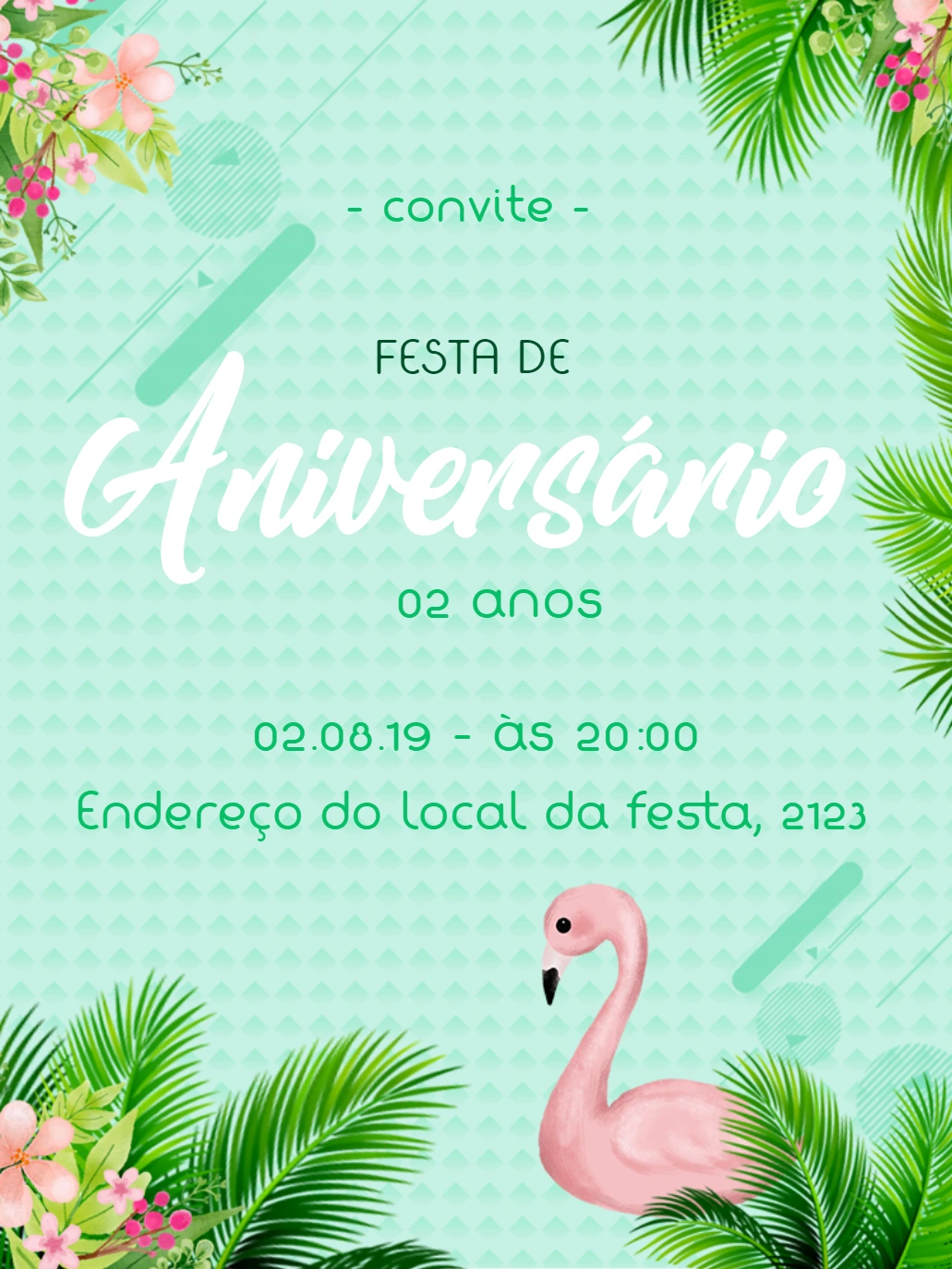 Convite de Aniversário Flamingo Tropical para Editar Online