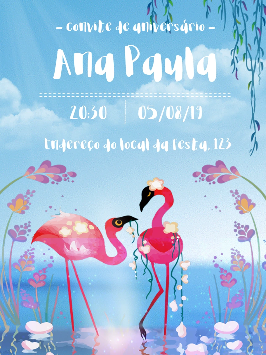 Convite de Aniversário Flamingo Delicado para Editar Online