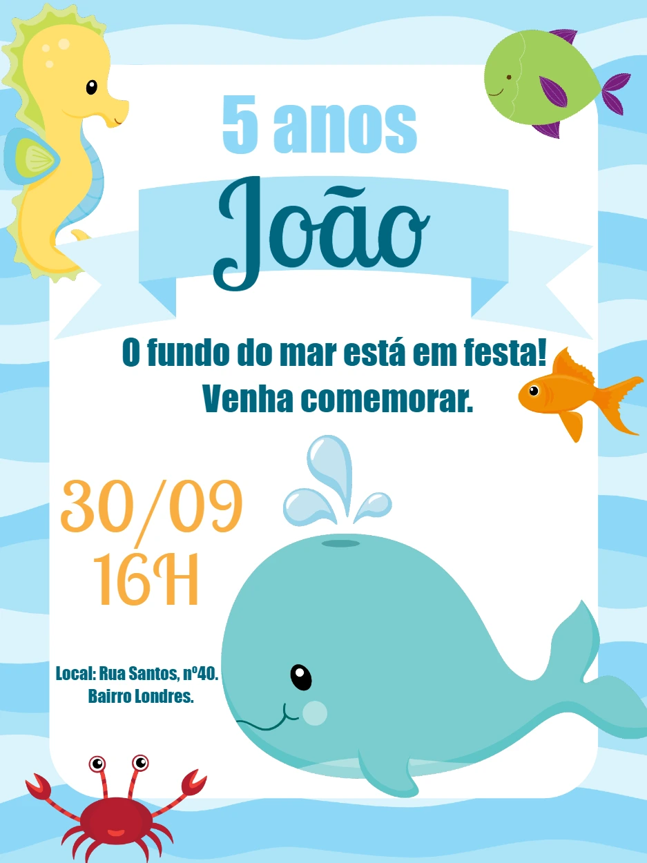 Convite Aniversário Fundo do Mar para Editar Online