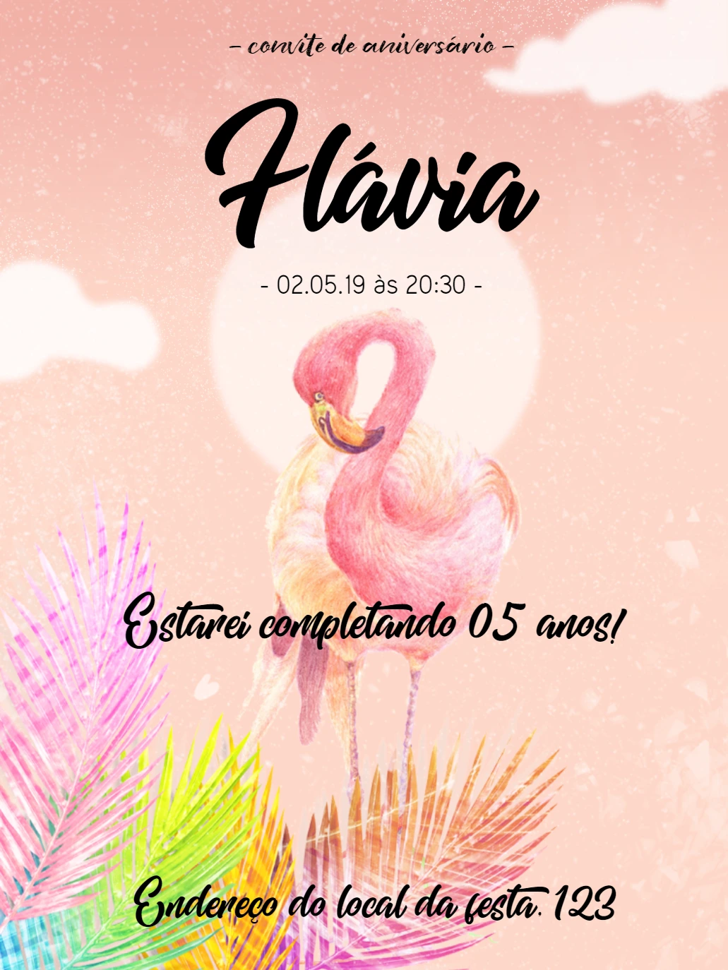 Convite de Aniversário Flamingo Tropical para Editar Online