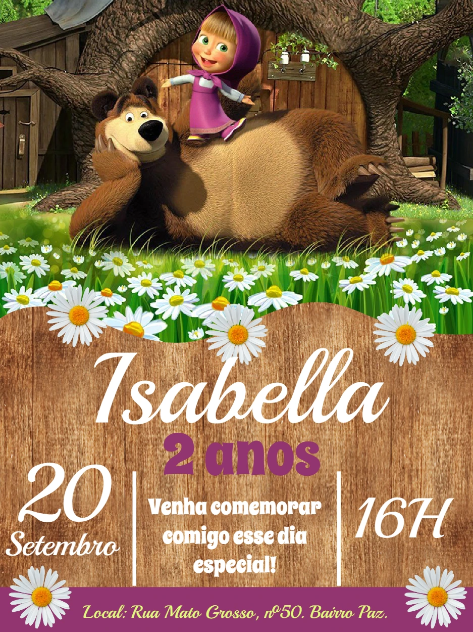 Convite de Aniversário Masha e o Urso para Editar Online