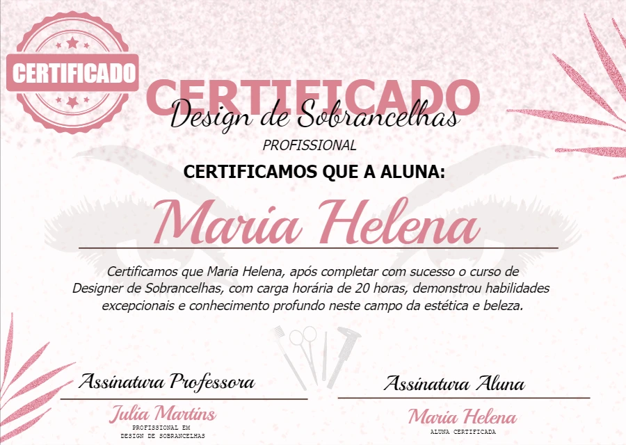 Certificado Design de Sobrancelhas Profissional para Editar