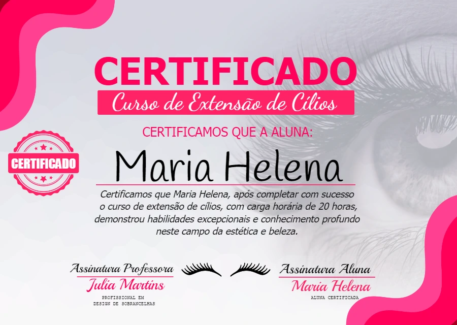 Certificado de Extensão de Cílios Profissional para Editar