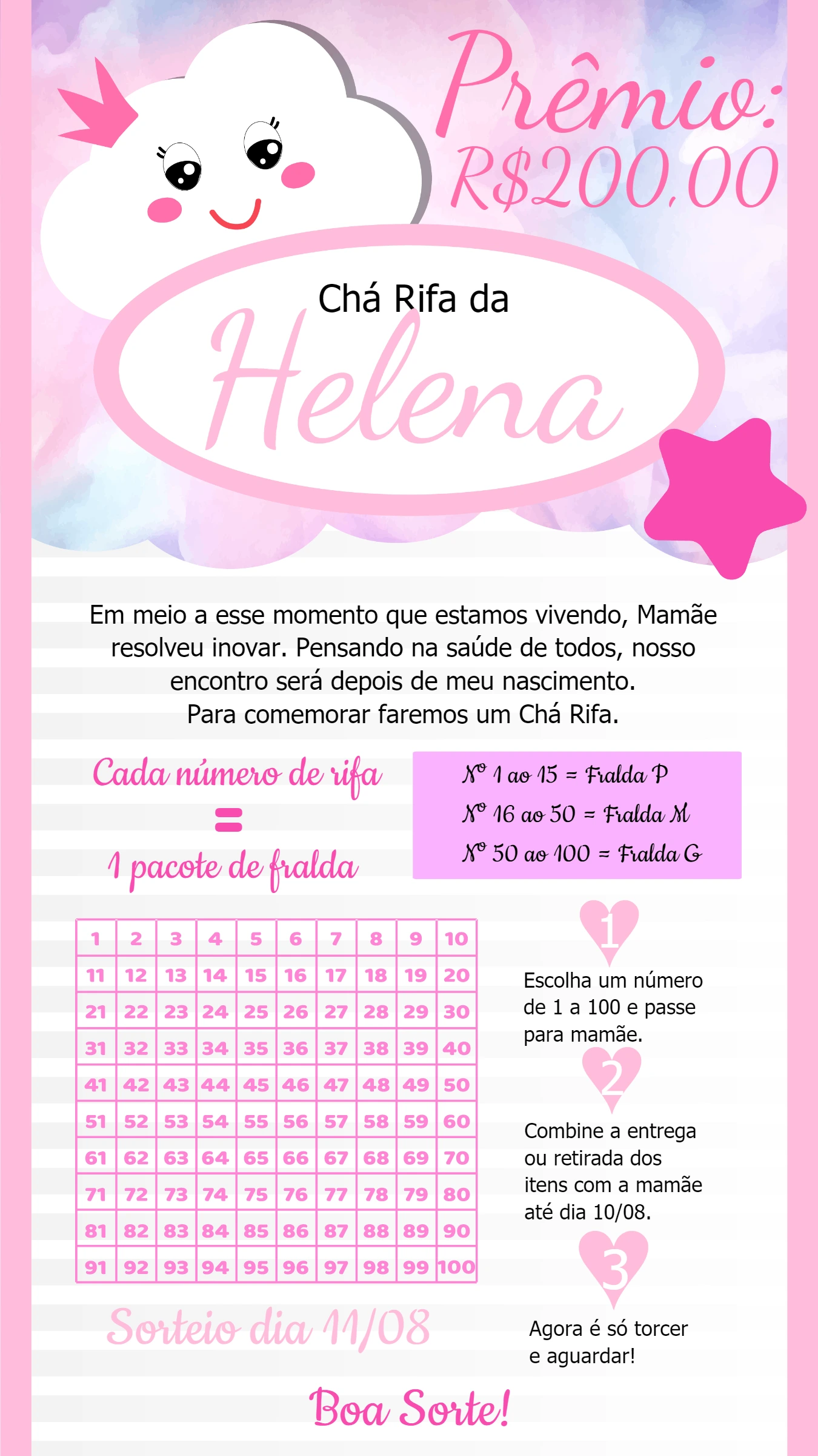 Convite Chá Rifa Chuva de Amor para Editar Online