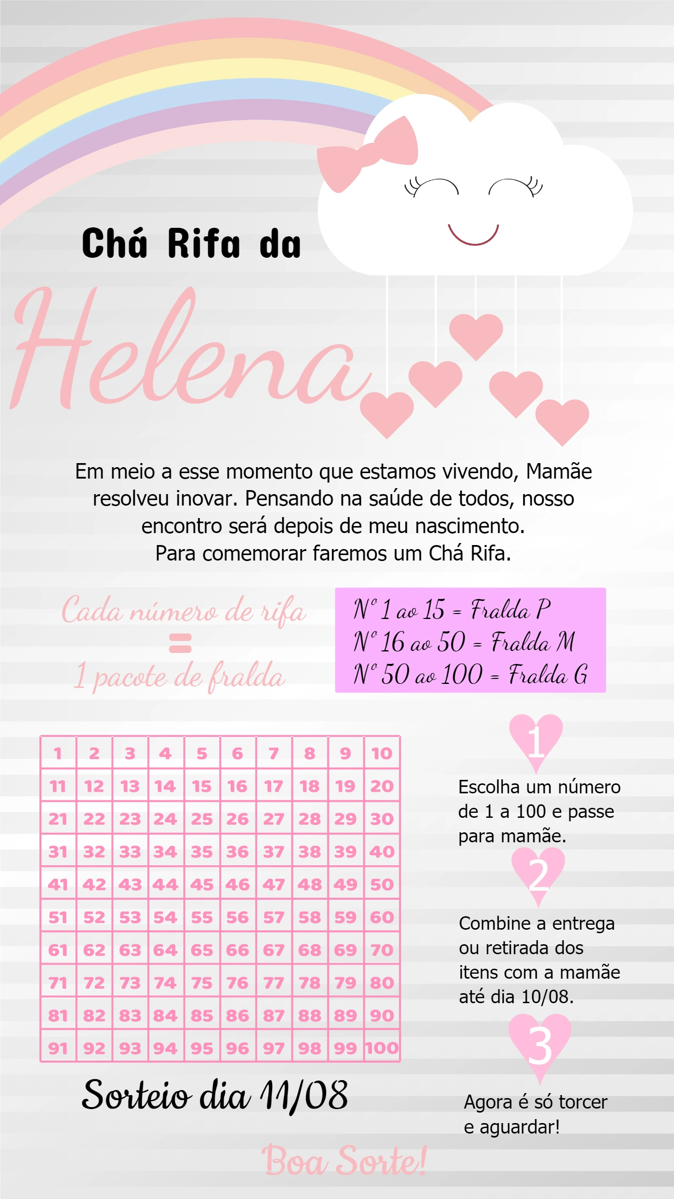 Convite Chá Rifa Chuva de Amor Editável Online para Enviar