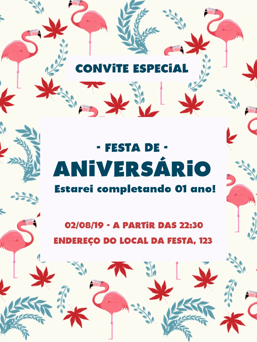 Convite de Aniversário Flamingo Tropical para Editar Online