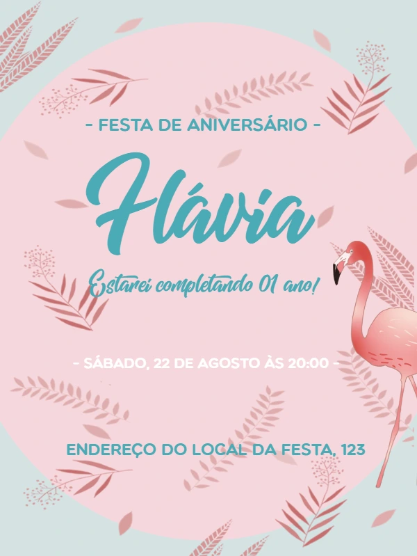 Convite de Aniversário Flamingo Tropical para Editar Online