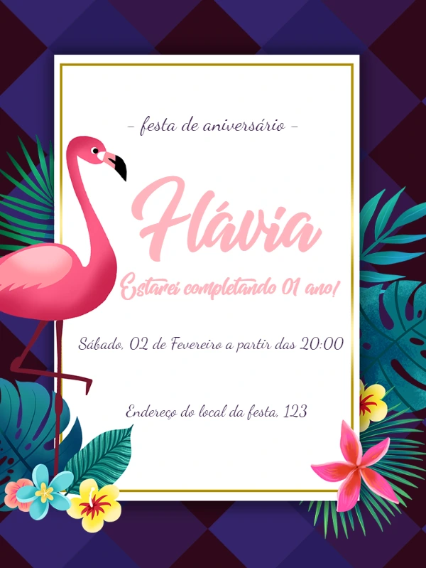 Convite de Aniversário Flamingo Tropical para Editar Online