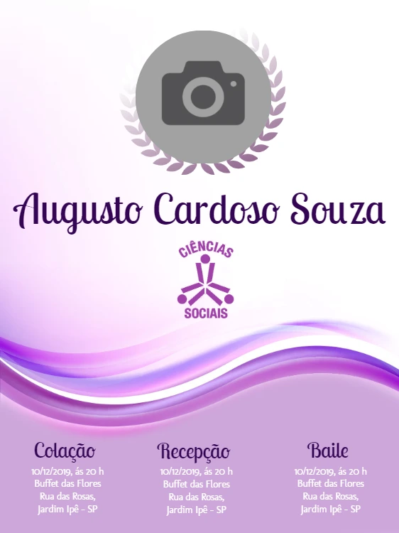 Convite de Formatura Ciências Sociais com Foto para Editar