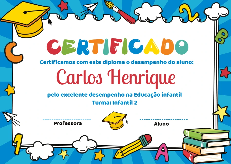 Certificado Escolar Infantil Colorido para Editar Online