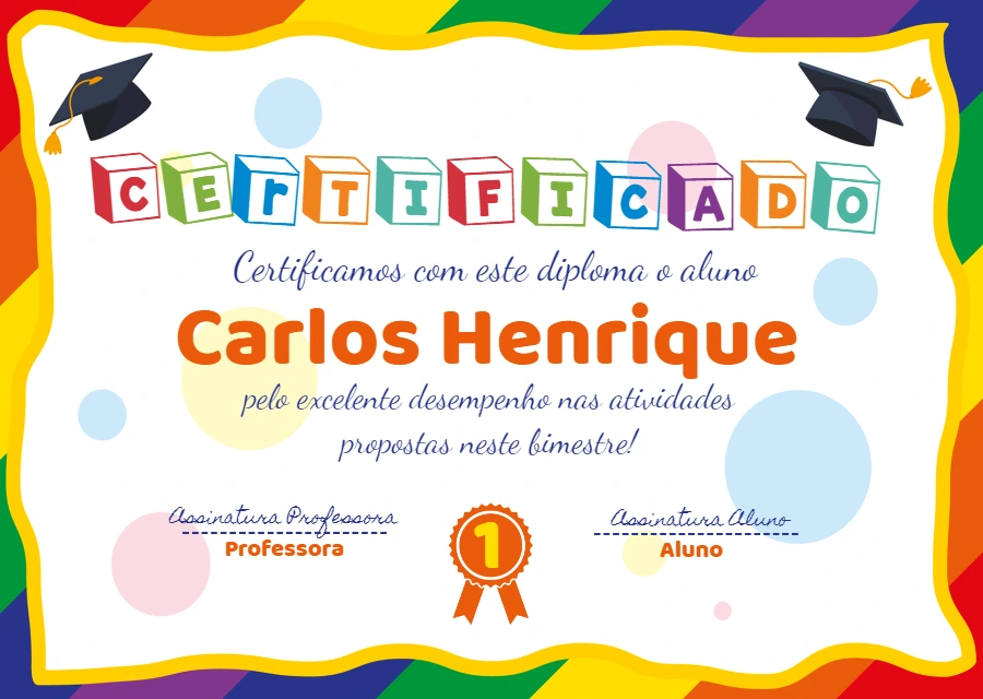 Certificado Escolar Colorido para Editar Online