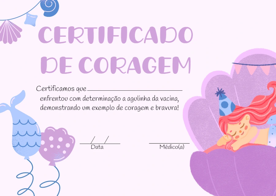 Certificado de Coragem Sereia para Editar e Imprimir