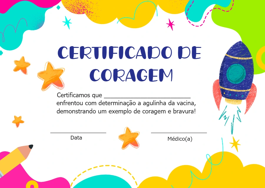 Certificado de Coragem Infantil Colorido para Editar Online