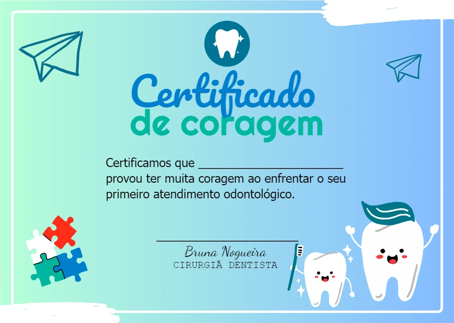 Certificado de Coragem Dentista Infantil para Editar Online