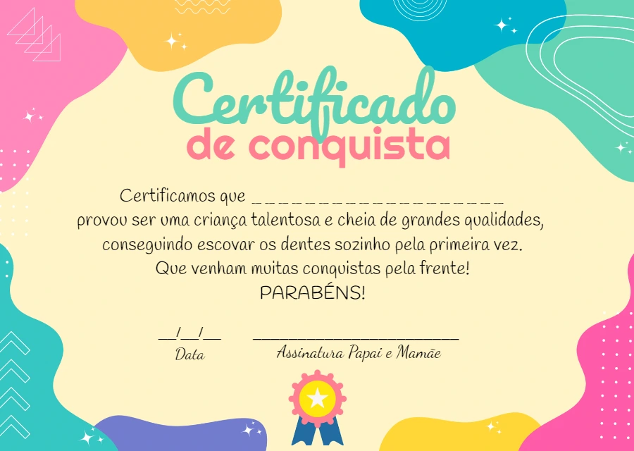 Certificado de Conquista Infantil Colorido para Editar Online