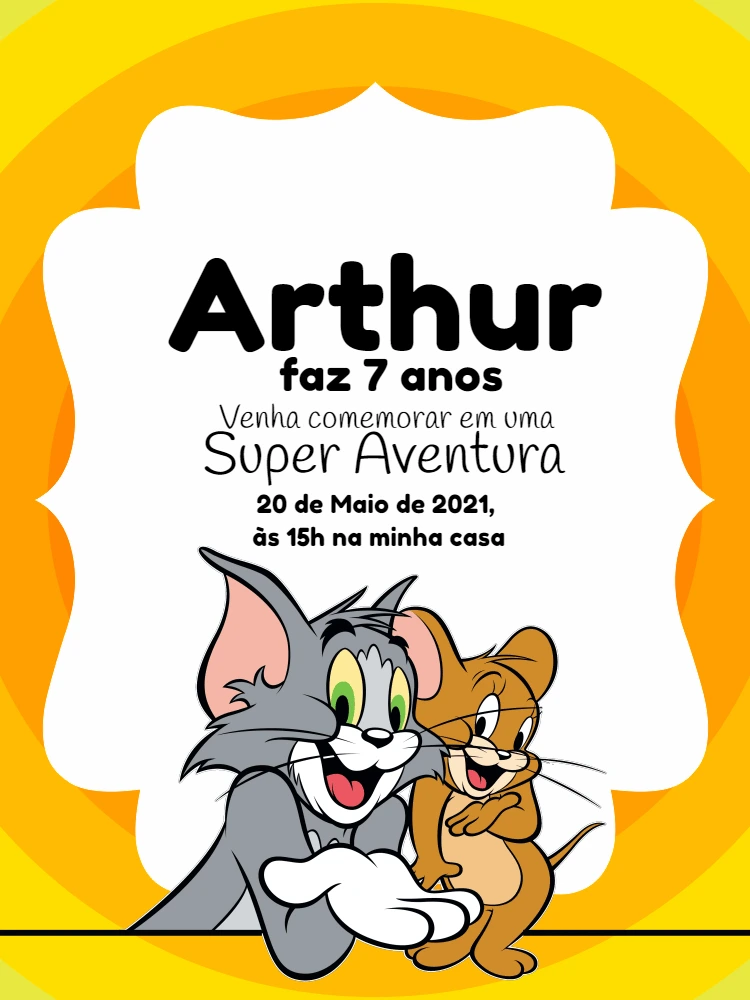 Convite de Aniversário Tom e Jerry para Editar Online