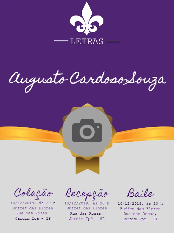 Convite de Formatura Letras com Foto para Editar Online