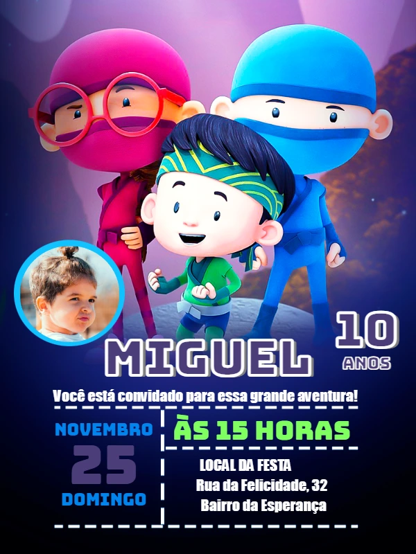 Convite Aniversário Oi Ninja com Foto para Editar Online