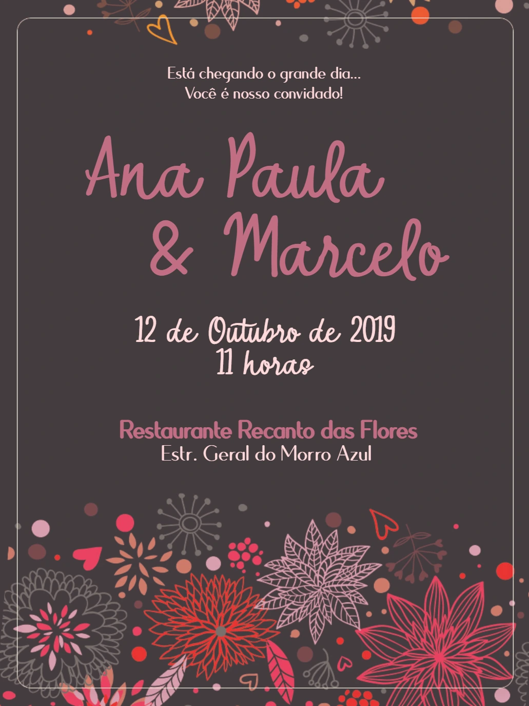 Convite de Casamento Floral Colorido para Editar Online