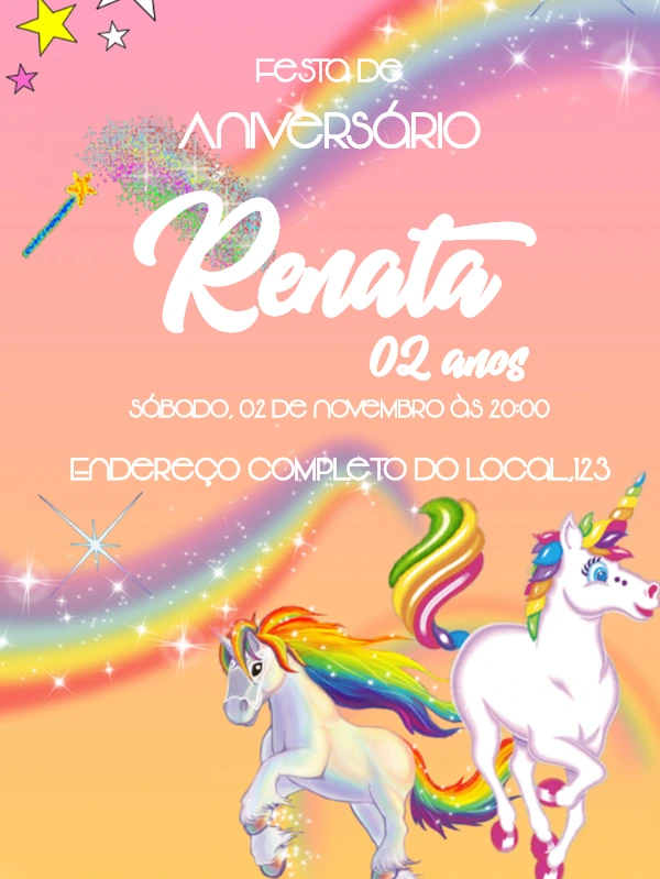 Convite de Aniversário Unicórnio Mágico para Editar Online