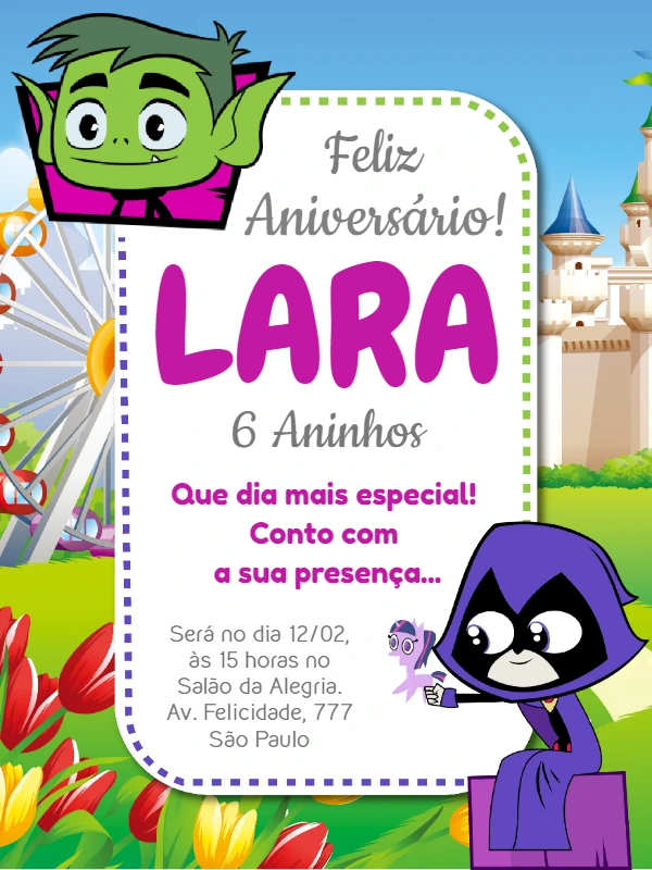 Convite de Aniversário Ravena e Mutano para Editar Online