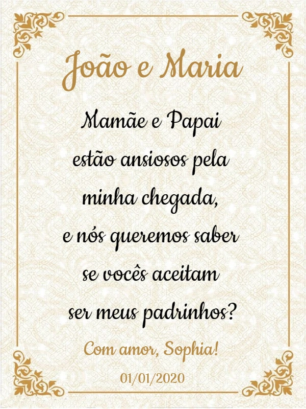 Convite para Padrinhos de Batismo Elegante para Editar Online