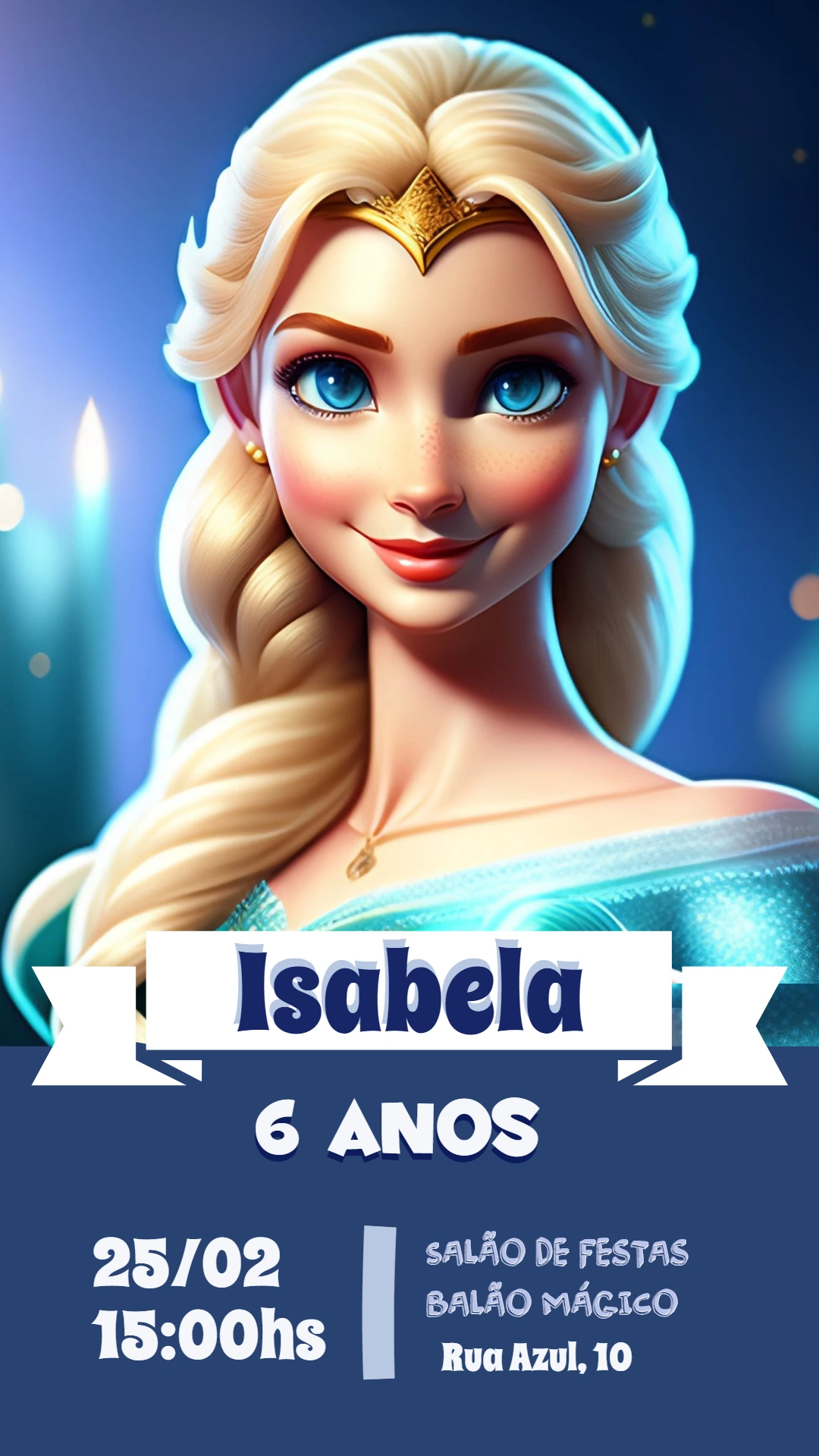 Convite Aniversário Frozen com Princesa do Gelo para Editar