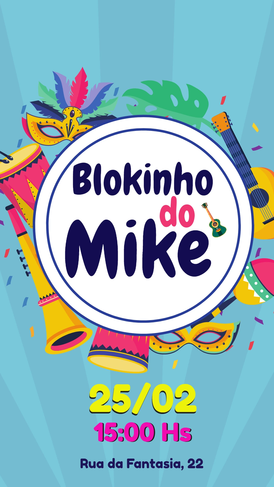 Convite Aniversário Carnaval Bloquinho para Editar Online