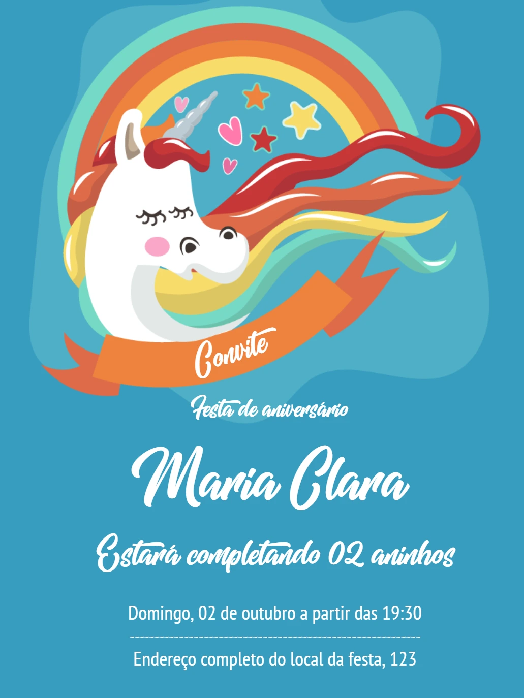 Convite de Aniversário Unicórnio Mágico para Editar Online