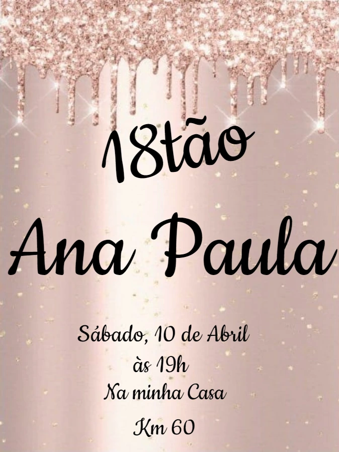 Convite de Aniversário Rosê Gold com Glitter para Editar Online