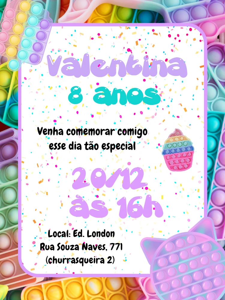 Convite de Aniversário Pop It Fidget Toys Editável Online
