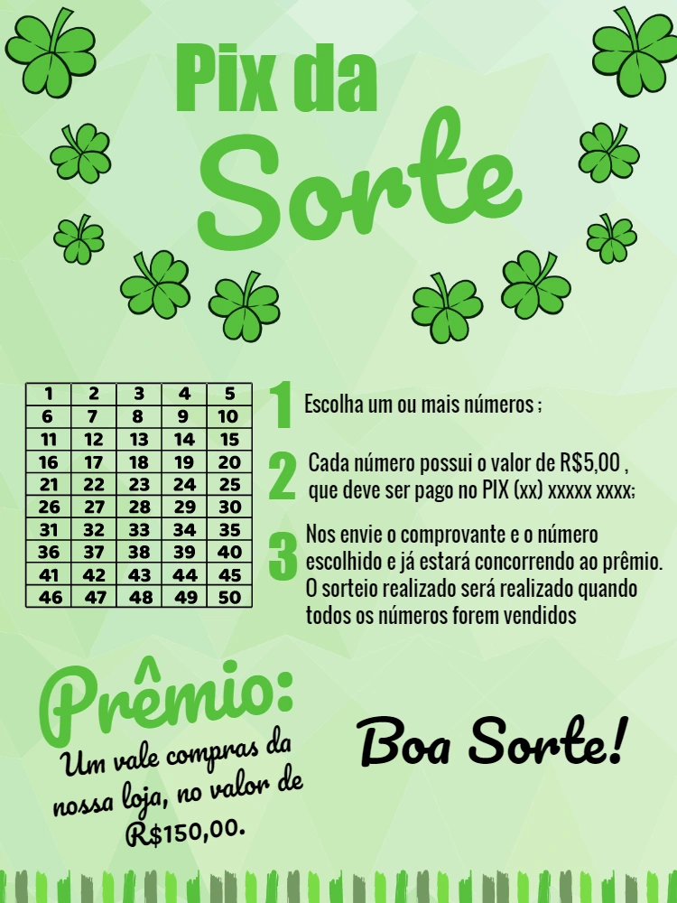 Rifa Pix da Sorte com Trevos para Editar Online e Imprimir