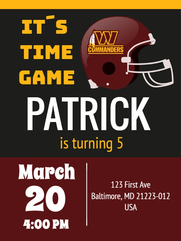 Washington Commanders Birthday Invitation to Edit Online