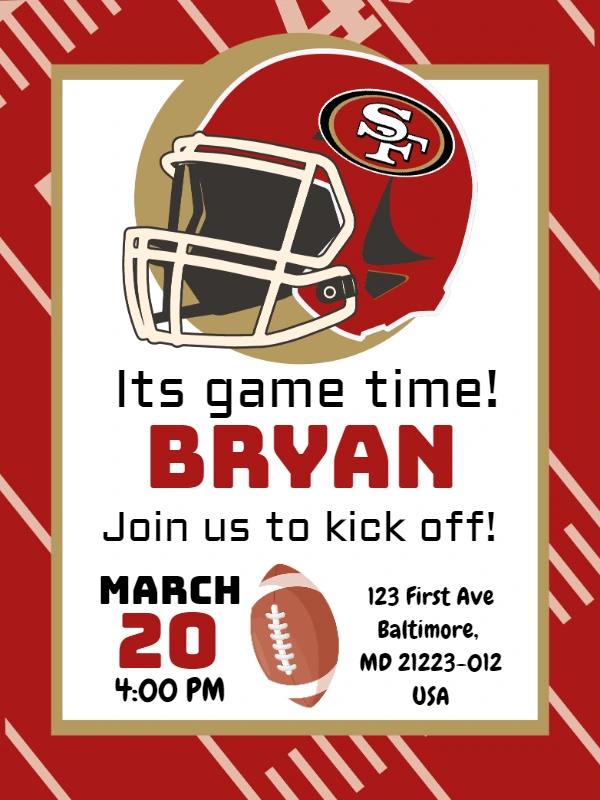 Editable 49ers Football Birthday Party Invitation