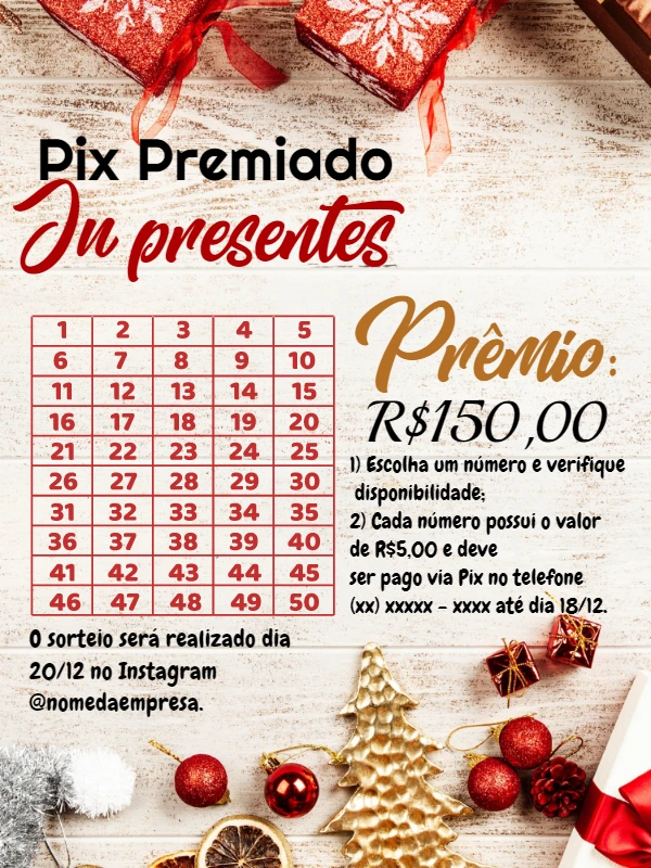 Rifa de Natal Pix Premiado para Editar e Divulgar Online
