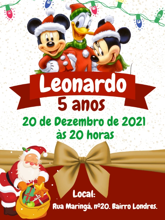 Convite de Aniversário Natal do Mickey para Editar Online