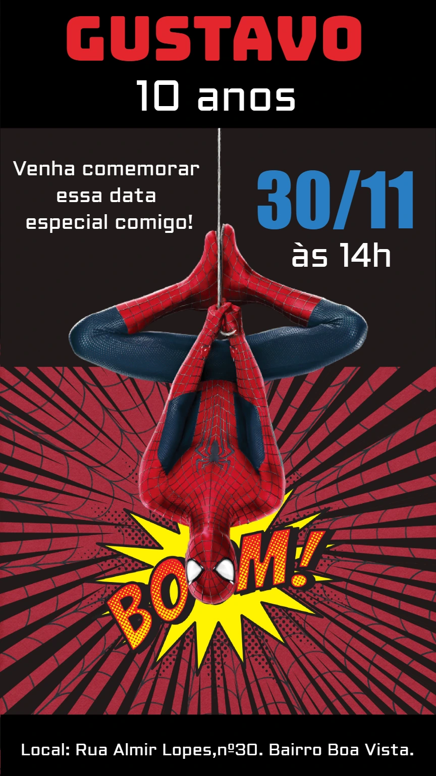 Convite de Aniversário Homem Aranha para Editar Online